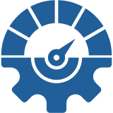 Blue gear with speedometer needle